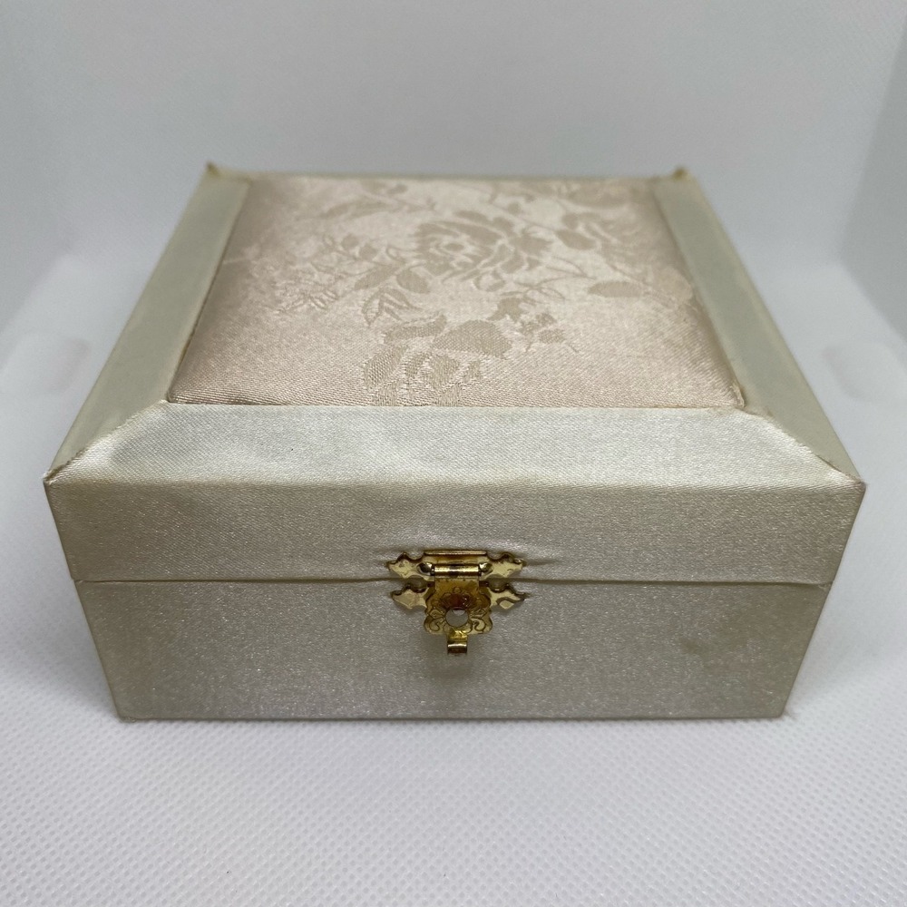 Vintage White Satin Small Jewelry Box Holder 4" x 4" x 2"